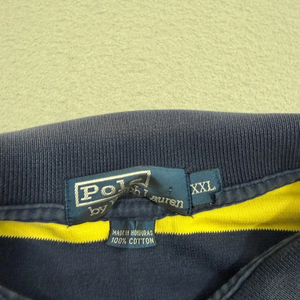 Vintage Polo Ralph Lauren Polo Men's XXL Yellow Blue Striped Short Sleeve Cotton
